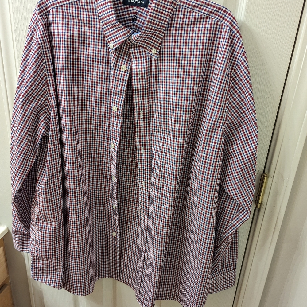 Nautica Men's Long Sleeve Dress Shirt Checkerd Plaid Size Large